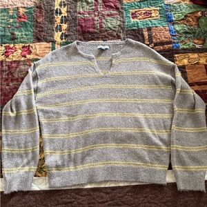 American Eagle Outfitters Gray and Yellow V-Neck Sweater